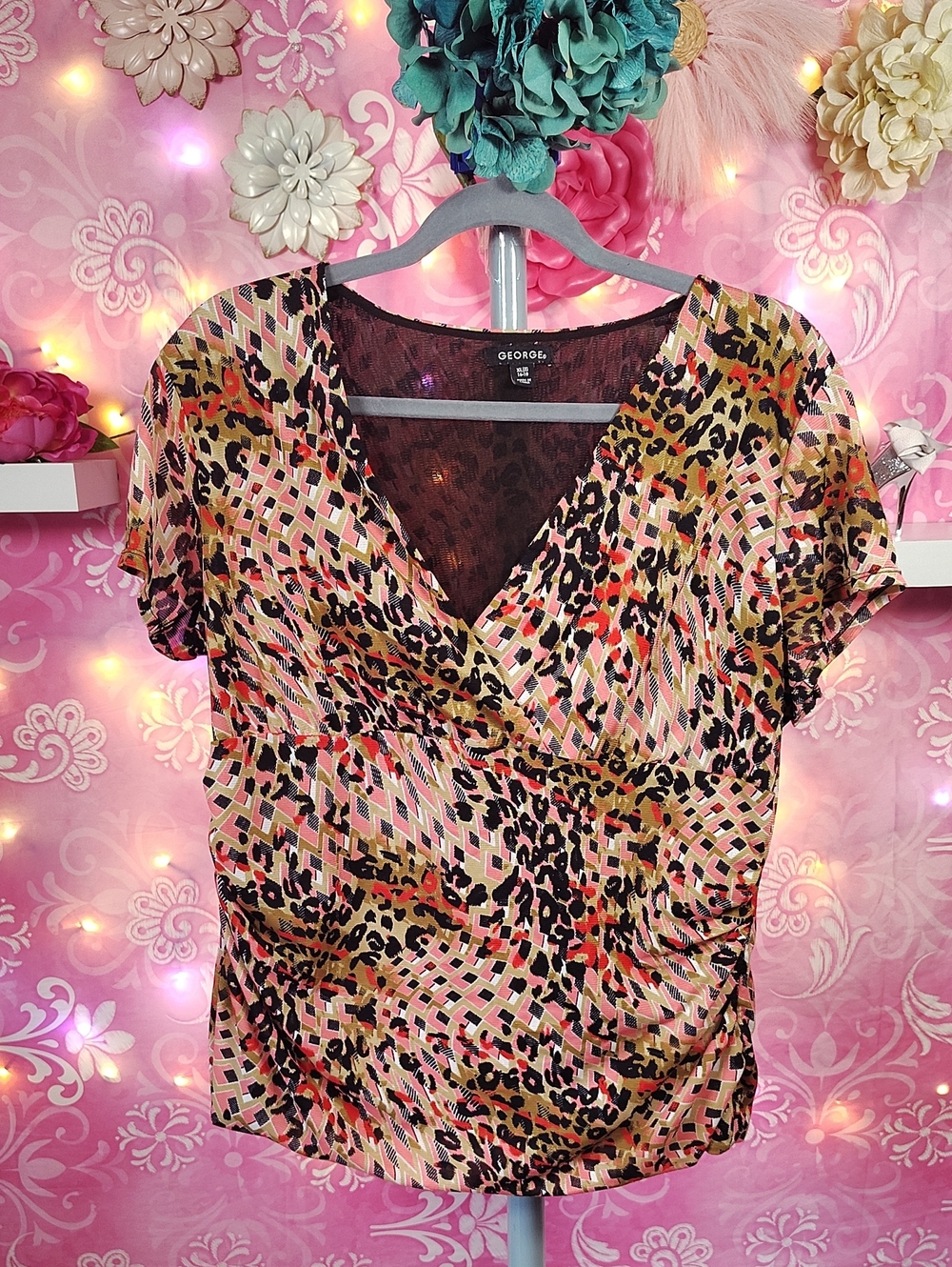 George Multicolor Animal & Geometric Print Surplice Top